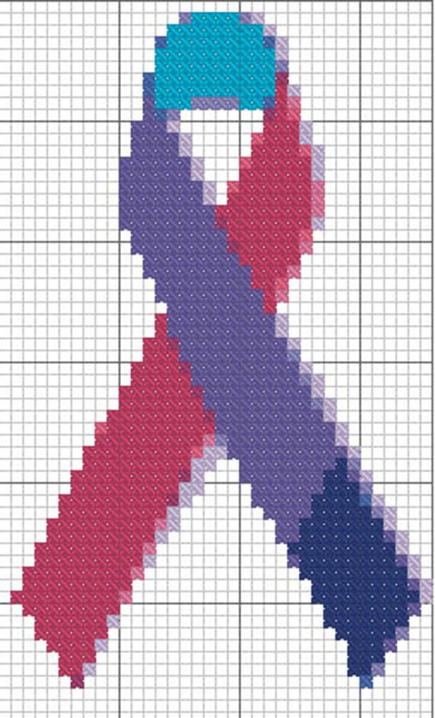 Thyroid Cancer Ribbon Cross Stitch Pattern Cancer Fundraiser Easy  - Cross Stitch Cancer Ribbon Pattern
