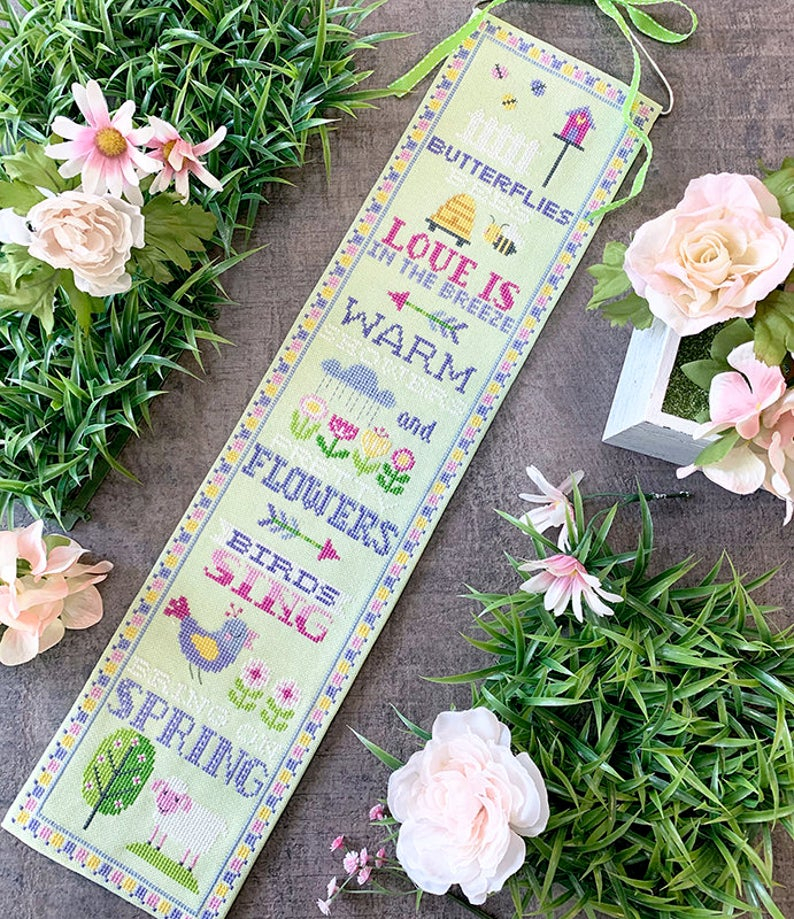 Tiny Modernist Spring Bell Pull Cross Stitch Pattern Anabella s - Free Bell Plastic Cross Stitch Pattern