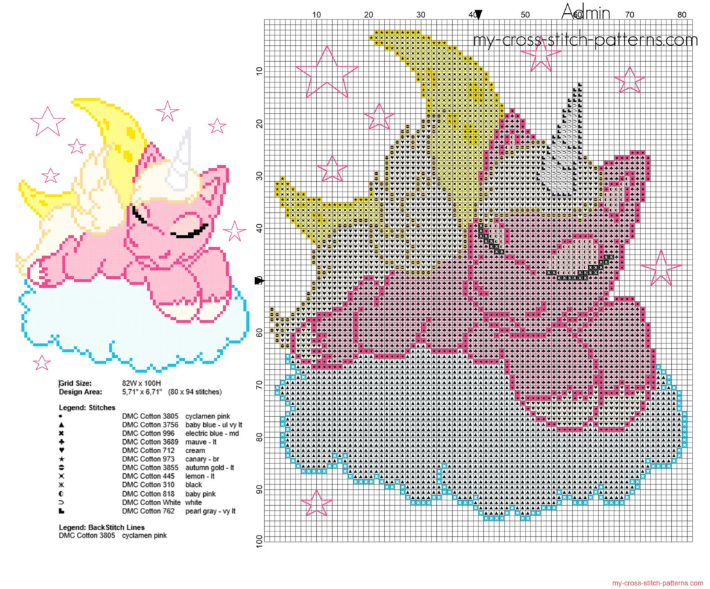 Unicorn Sleeping On The Clouds Free Cross Stitch Pattern Free Cross  - Easy Unicorn Cross Stitch Pattern Free