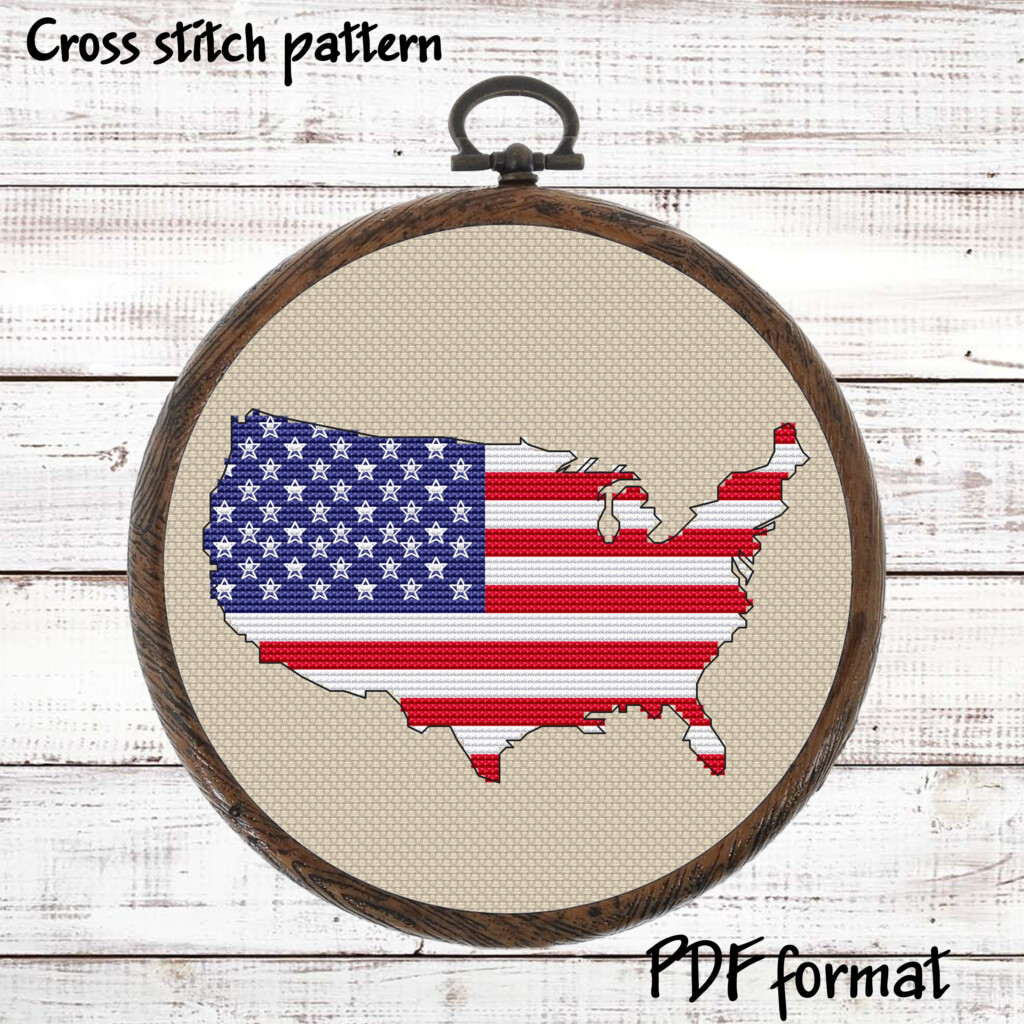 Usa Map Cross Stitch United States Map Xstitch Modern Cross Stitch  - United States Map Cross Stitch Patterns