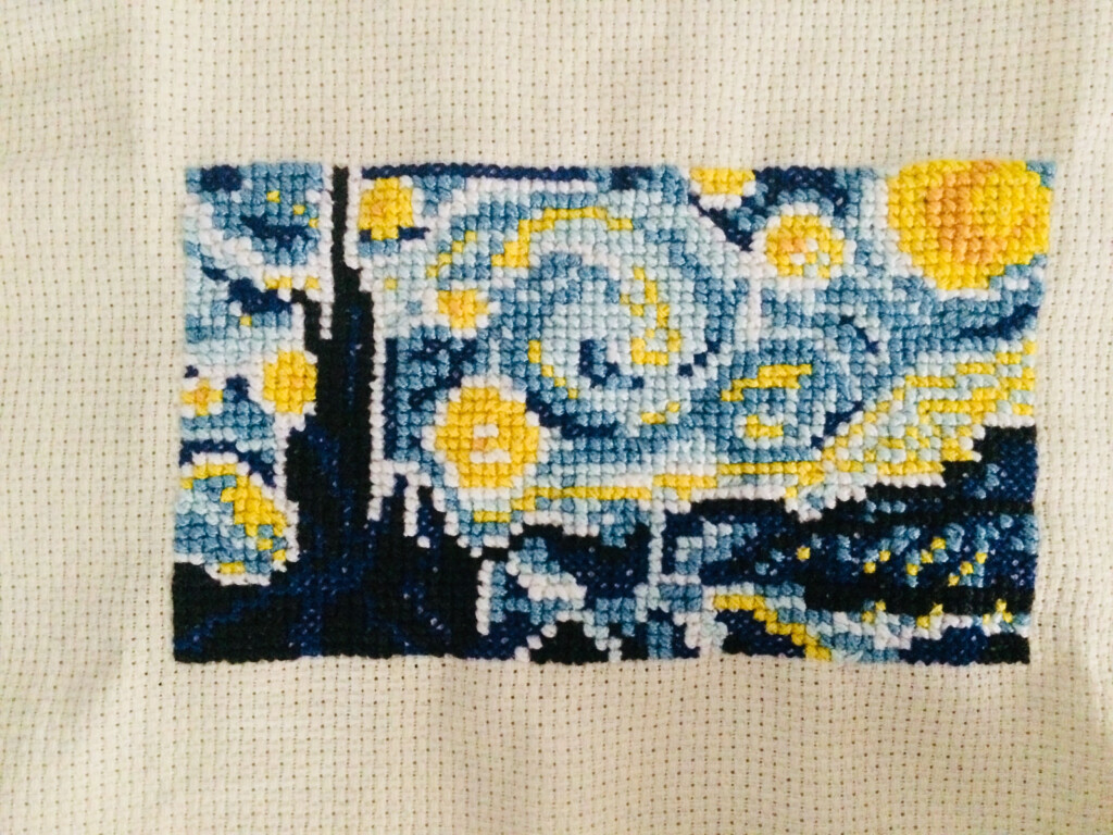 Van Gogh s Starry Night On Cross Stitch diy crossstitch etamin  - All Through The Night Cross Stitch Patterns