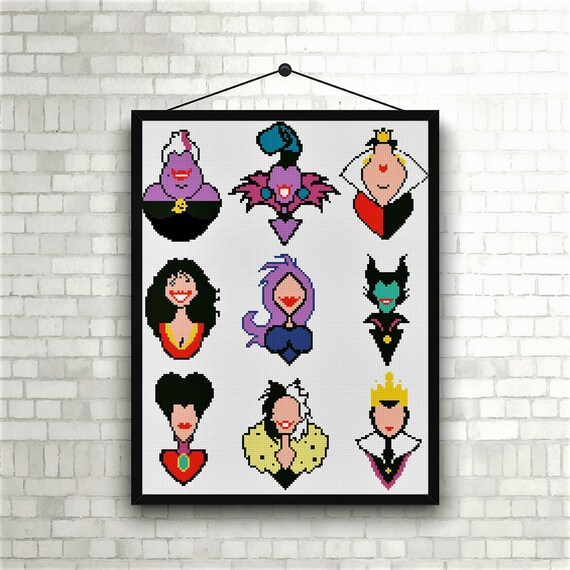 Villains Cross Stitch Pattern Disney Ursula Lady Tremaine Evil Etsy - Disney Villains Cross Stitch Pattern
