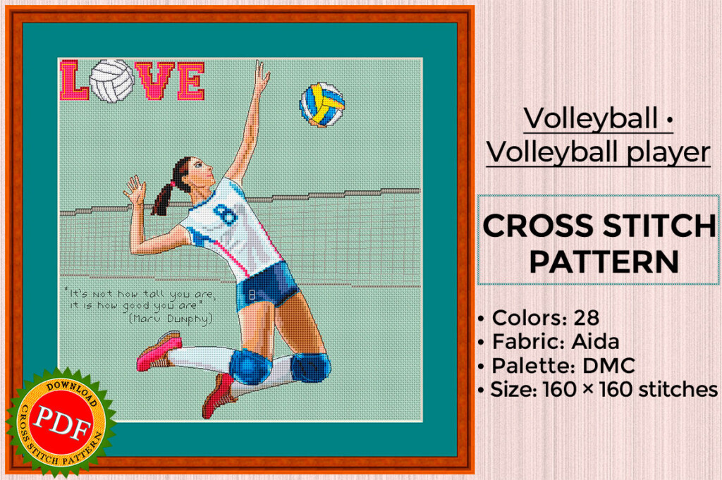 Volleyball Cross Stitch Pattern Volleyball Player By LarisaStitch  - Free Large Red White And Blue Bell Pattern Cross Stitch