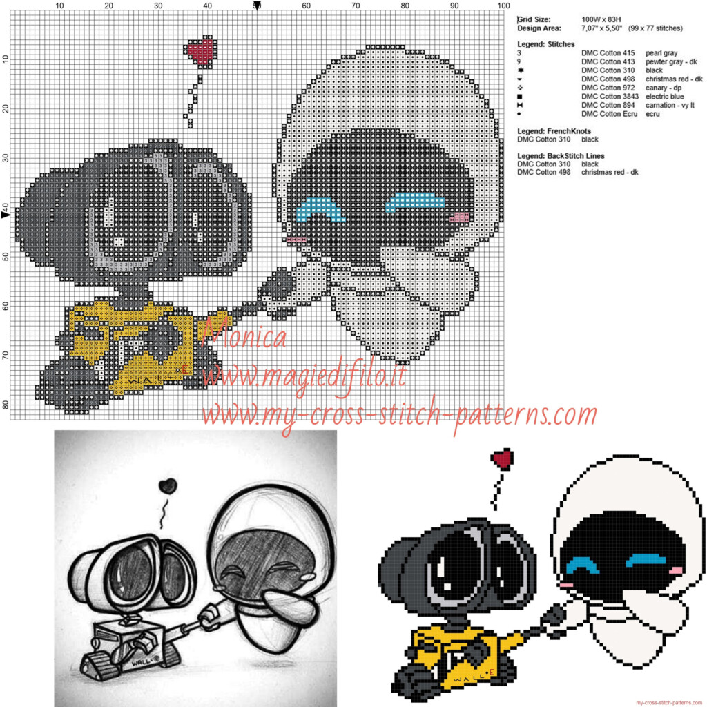Wall E And Eve Chibi Cross Stitch Pattern Free Cross Stitch Patterns  - Wall-e Cross Stitch Pattern
