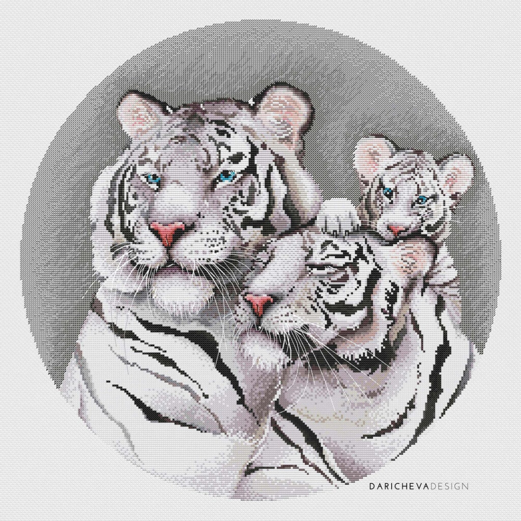 White Tigers Cross Stitch Pattern Tiger Family Pattern Tigers Etsy - White Tiger Cross Stitch Pattern