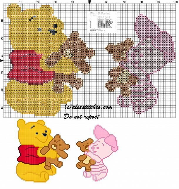 Winnie The Pooh And Piglet With Teddy Bear Cross Stitch Patterns Baby  - Winnie The Pooh And Piglet Cross Stitch Patterns