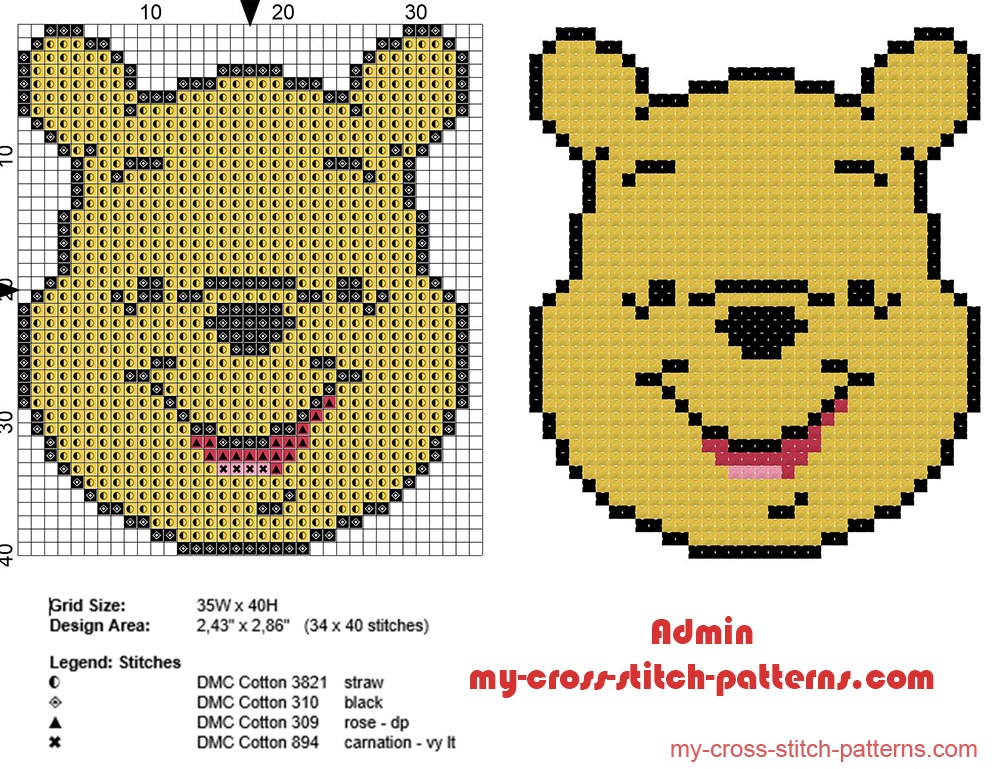 Winnie The Pooh Face Small Cross Stitch Pattern Baby Bib Idea Free  - Winnie The Pooh Quote Cross Stitch Pattern