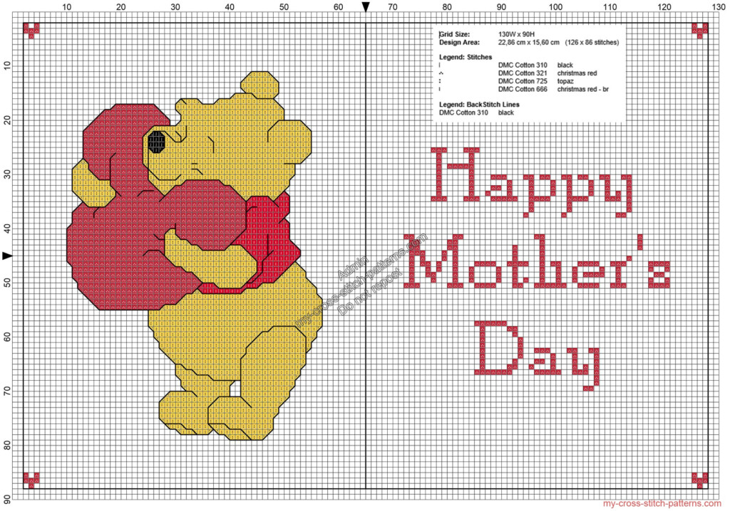Winnie The Pooh Happy Mother s Day Free Cross Stitch Pattern Free  - Happy Mothers Day Cross Stitch Pattern