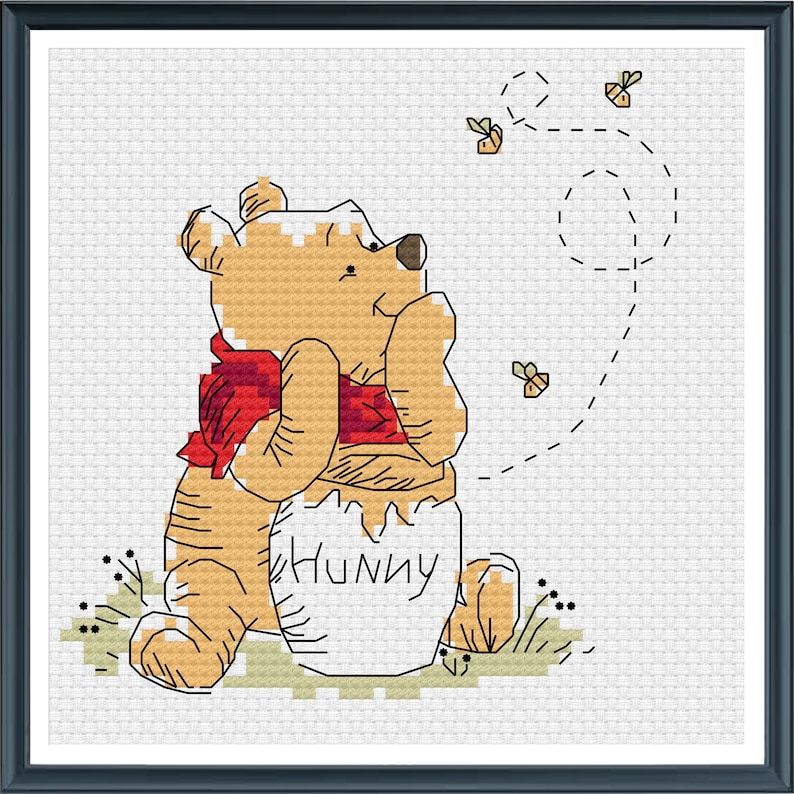 Winnie The Pooh Inspired Cross Stitch Pattern Etsy - Simple Winnie The Pooh Cross Stitch Pattern