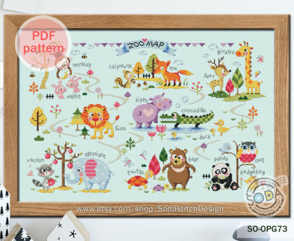 Zoo Animal Cross Stitch PatternCute Animal Modern Instant Pdf Etsy - Zoo Animal Cross Stitch Patterns