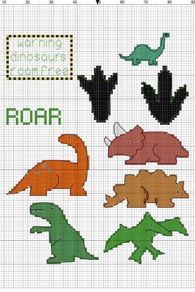 10 Free Dinosaur Counted Cross Stitch Patterns Craft With Cartwright - Free Dinosaur Cross Stitch Pattern