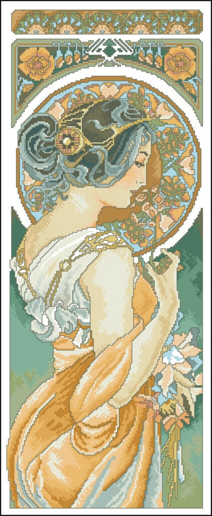 2 Charts By Alphonse Mucha Cross Stitch Patterns DMC Pattern Keeper  - Alphonse Mucha Cross Stitch Patterns