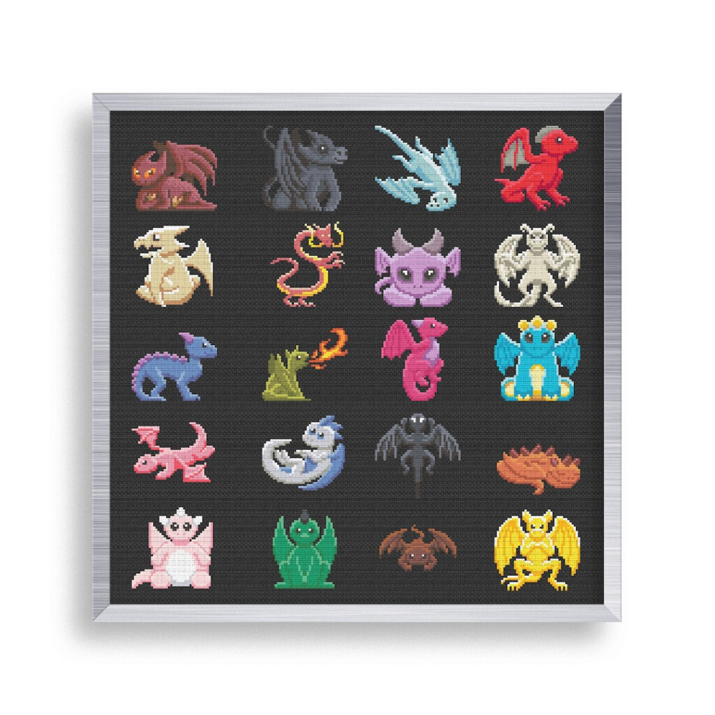 20 Cute Dragons Cross Stitch Mini Pattern Set Tiny Cross Stitch  - Small Dragon Cross Stitch Patterns