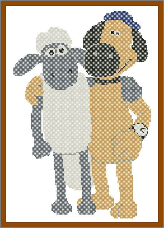 254 BOGO FREE Shaun The Sheep And Bitzer Cross Stitch Pdf Pattern  - Shaun The Sheep Cross Stitch Pattern