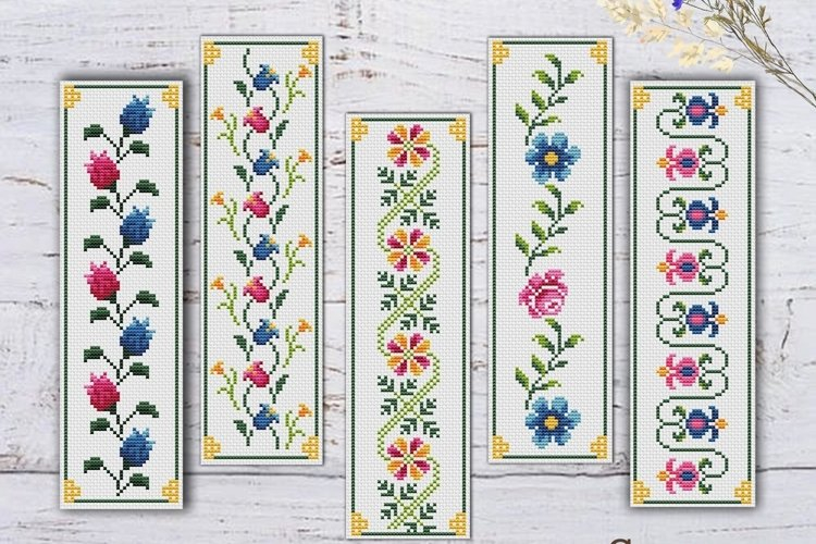 5 Bookmarks Cross Stitch Pattern Flowers Instant Download - Bookmarks Cross Stitch Patterns Free Download