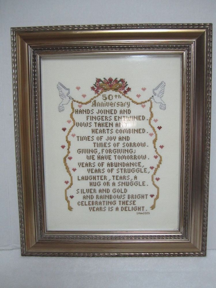 50th Anniversary Cross Stitch Gold Wedding Finished Framed Embroidery  - Cross Stitch Gold Free Patterns
