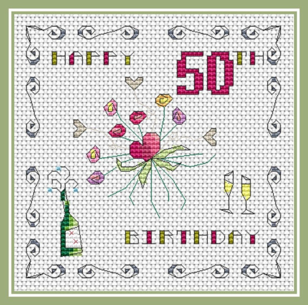 50th Birthday Card PDF Cross Stitch Chart Cross Stitch Etsy Mini  - Free 50th Birthday Cross Stitch Patterns