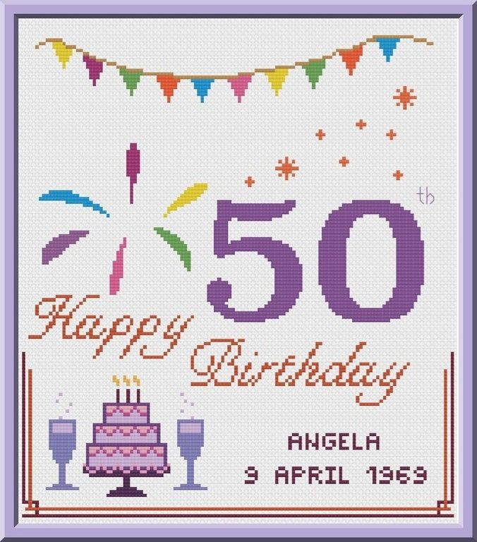 50th Birthday Cross Stitch Pattern Customizable PDF Chart Etsy Canada  - Free 50th Birthday Cross Stitch Patterns