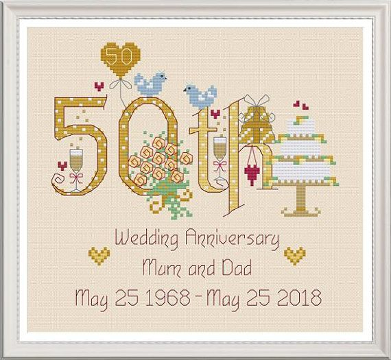 50th Wedding Anniversary Customisable Cross Stitch Chart Digital Format  - 50th Wedding Anniversary Cross Stitch Patterns