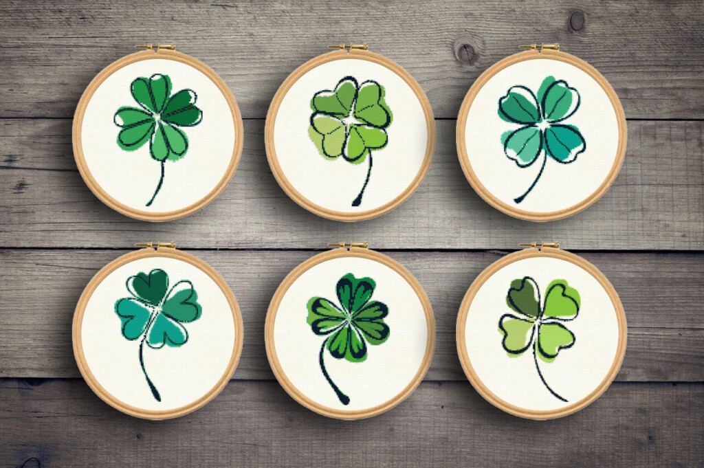 6 Lucky Four Leaf Clover Cross Stitch Patterns Clover Cross Etsy - 4-leaf Clover Cross Stitch Pattern