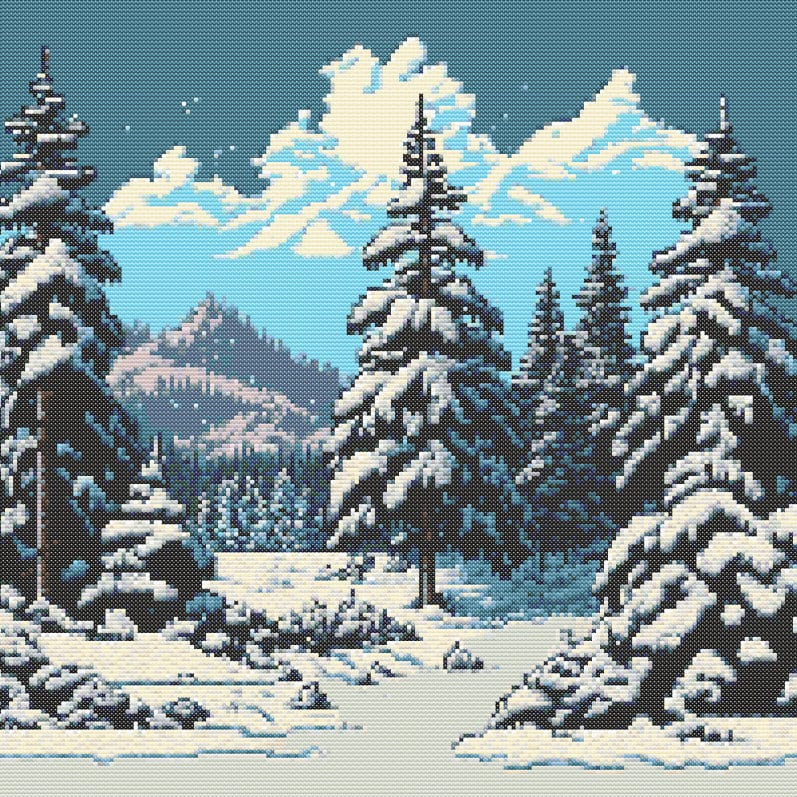 8 bit Snowy Winter Scene Cross stitch Pattern Digital Download Etsy - Winter Scene Cross Stitch Patterns