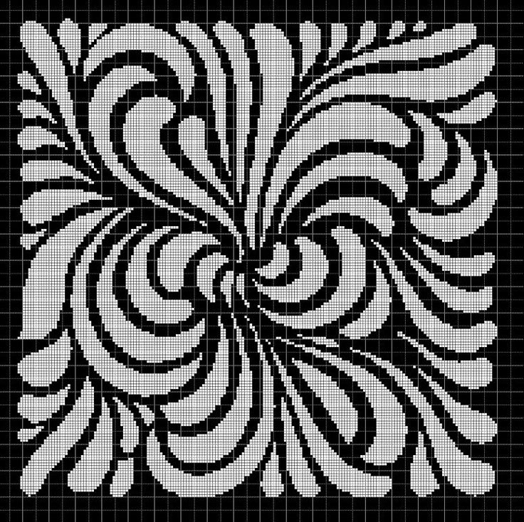 A Black And White Cross Stitch Pattern With Swirls On The Center In  - Black And White Cross Stitch Patterns Free