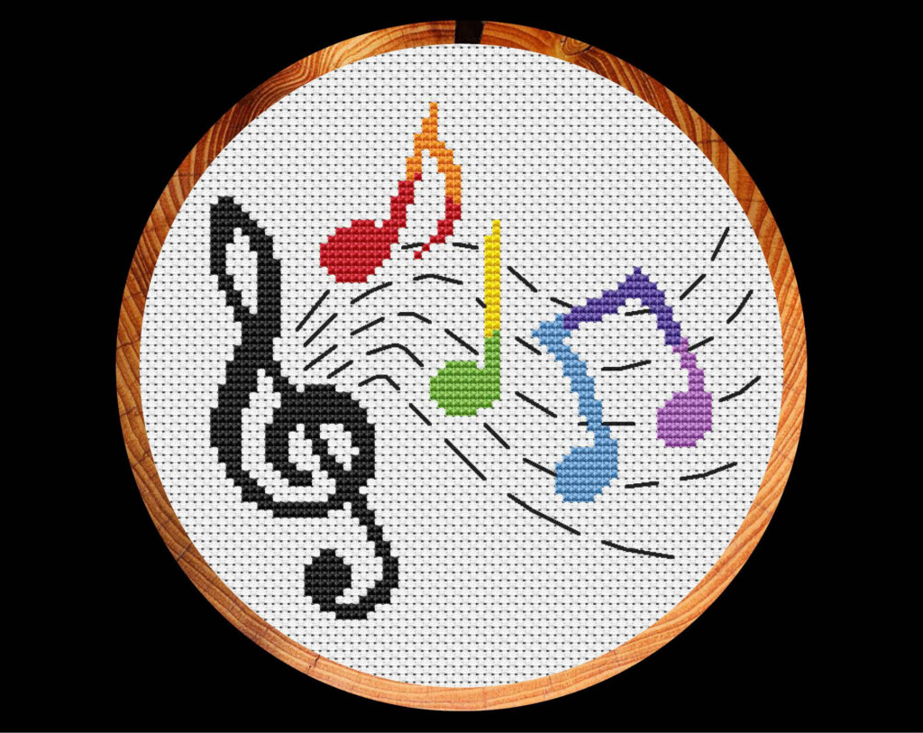 A Cross Stitch Pattern With Musical Notes And Treble Clefs In The Middle - Free Music Cross Stitch Patterns To Print