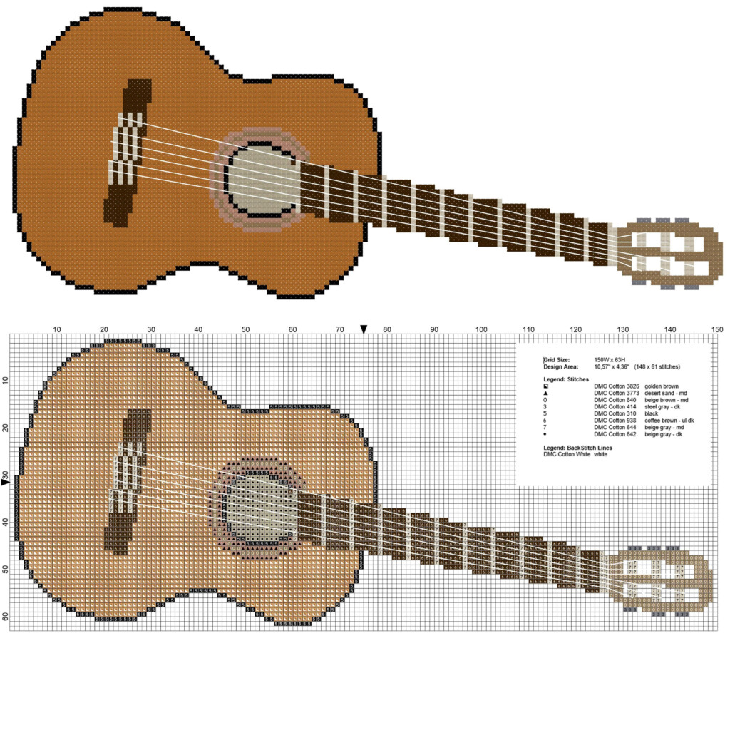 A Guitar Musical Instrument Free Cross Stitch Pattern Free Cross  - Free Music Cross Stitch Patterns To Print