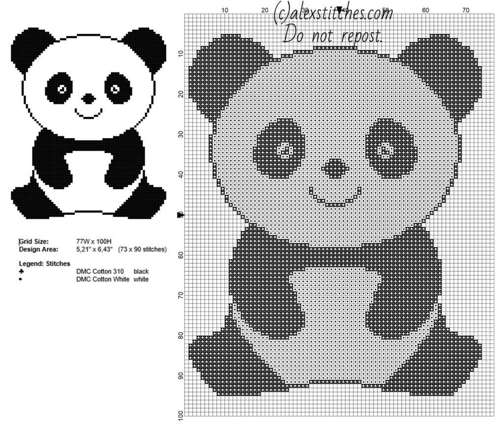 A Panda Animal For Babies Free Simple Cross Stitch Pattern 73 X 90  - Free Animal Cross Stitch Patterns