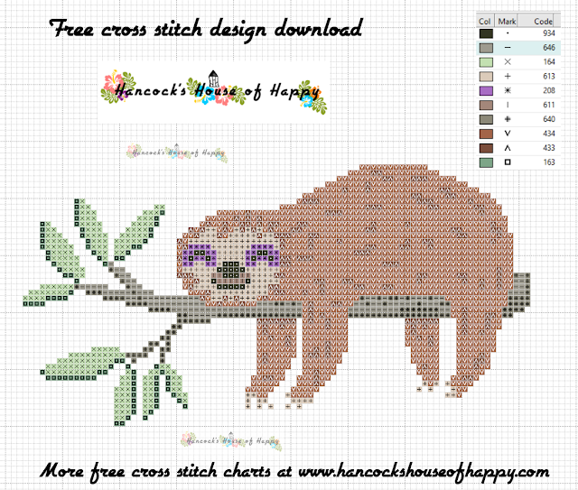 A Sleepy Sloth Cross Stitch Pattern Free To Download PLUS A Patreon  - Free Sloth Cross Stitch Pattern