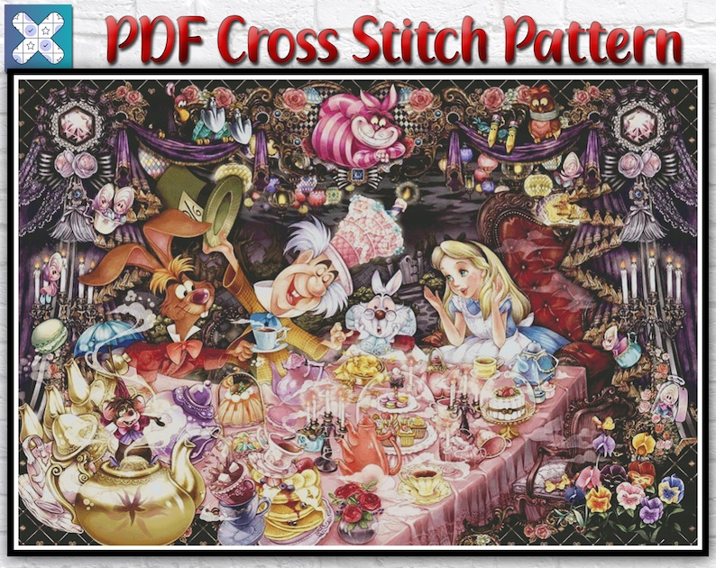 Alice In Wonderland Cross Stitch Pattern Alice In Wonderland Etsy - Alice In Wonderland Cross Stitch Pattern