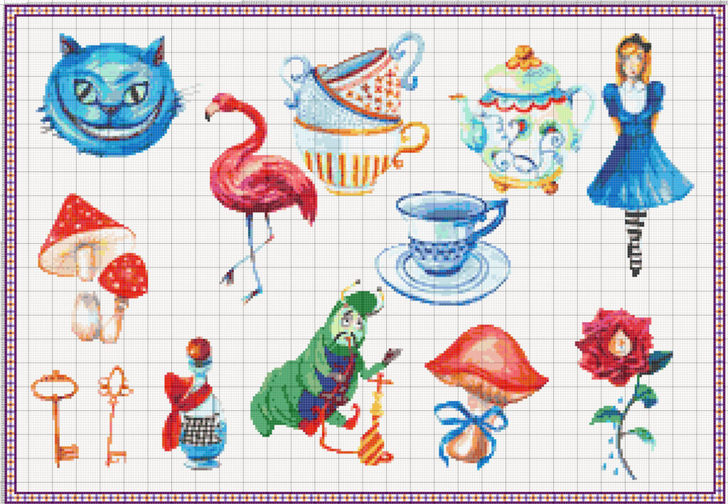 Alice In Wonderland Modern Cross Stitch Pattern Counted Cross Etsy - Alice In Wonderland Cross Stitch Pattern