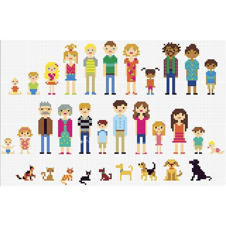 All In The Family Counted Cross Stitch Kit Cross Stitch Needlepoint  - Simple Cross Stitch People Patterns