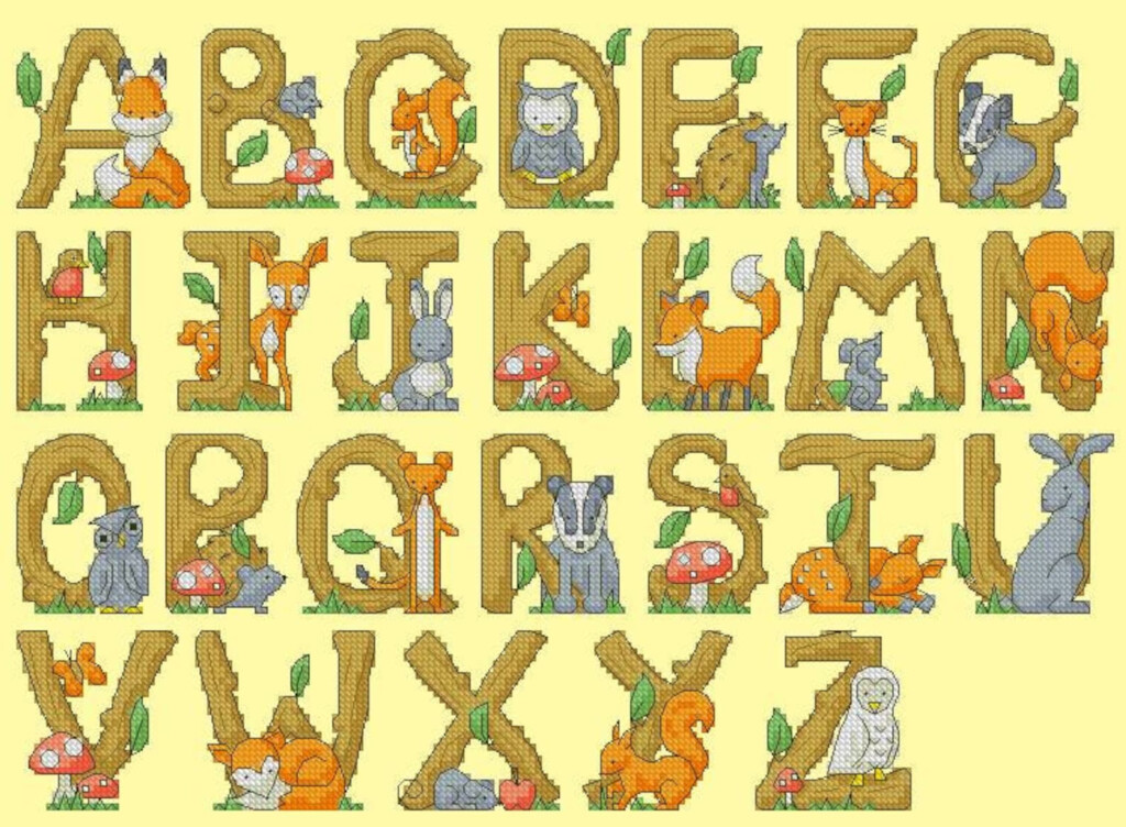 Alphabet Cross Stitch Pattern Forest Animal Monogram Etsy - Animal Alphabet Cross Stitch Patterns