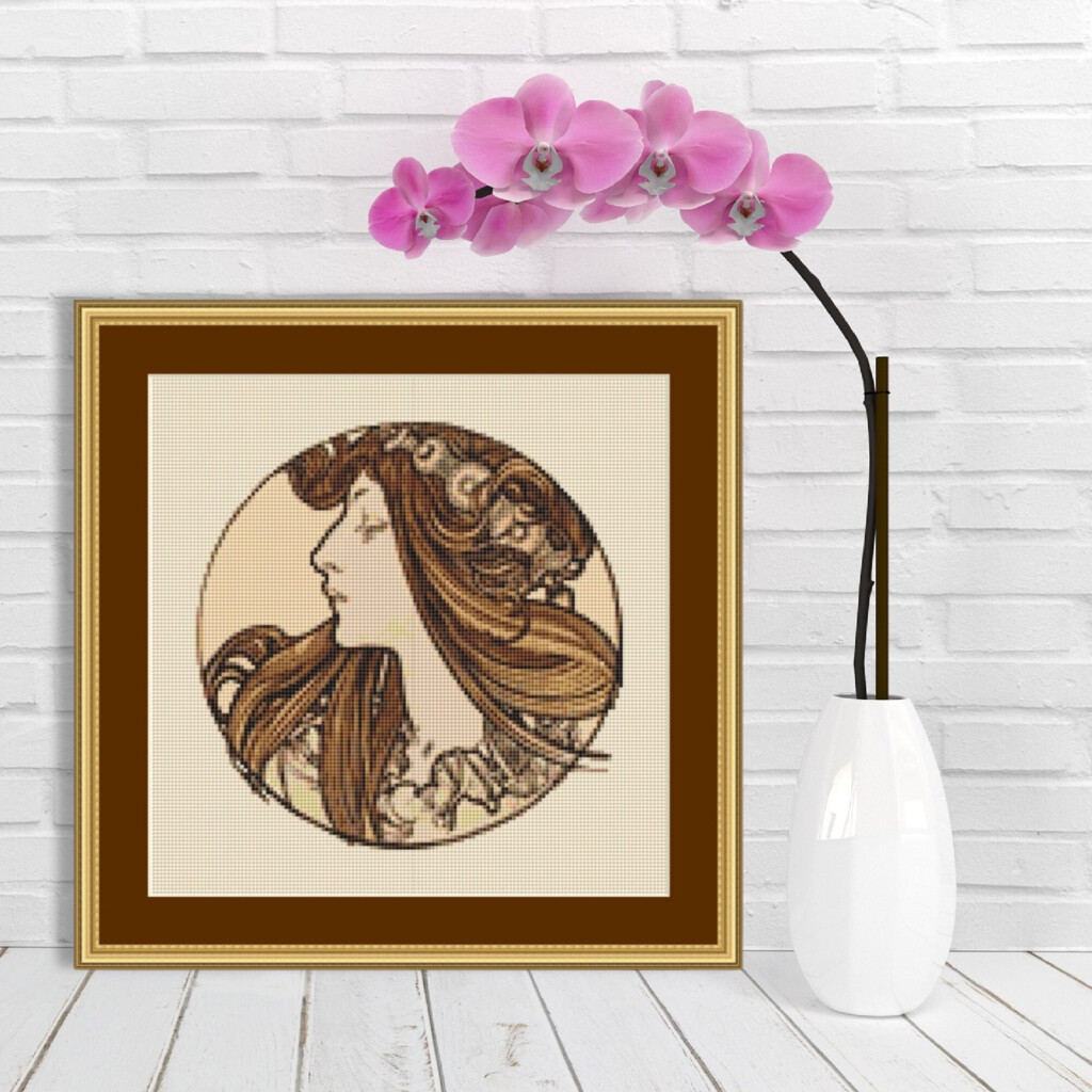 Alphonse Mucha Cross Stitch Pattern Female Figure 3 Instant Digital  - Alphonse Mucha Cross Stitch Patterns