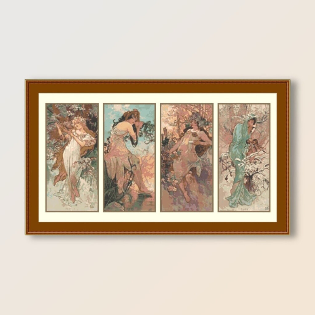 Alphonse Mucha Cross Stitch Pattern Seasons 1896 Instant Digital  - Alphonse Mucha Cross Stitch Patterns