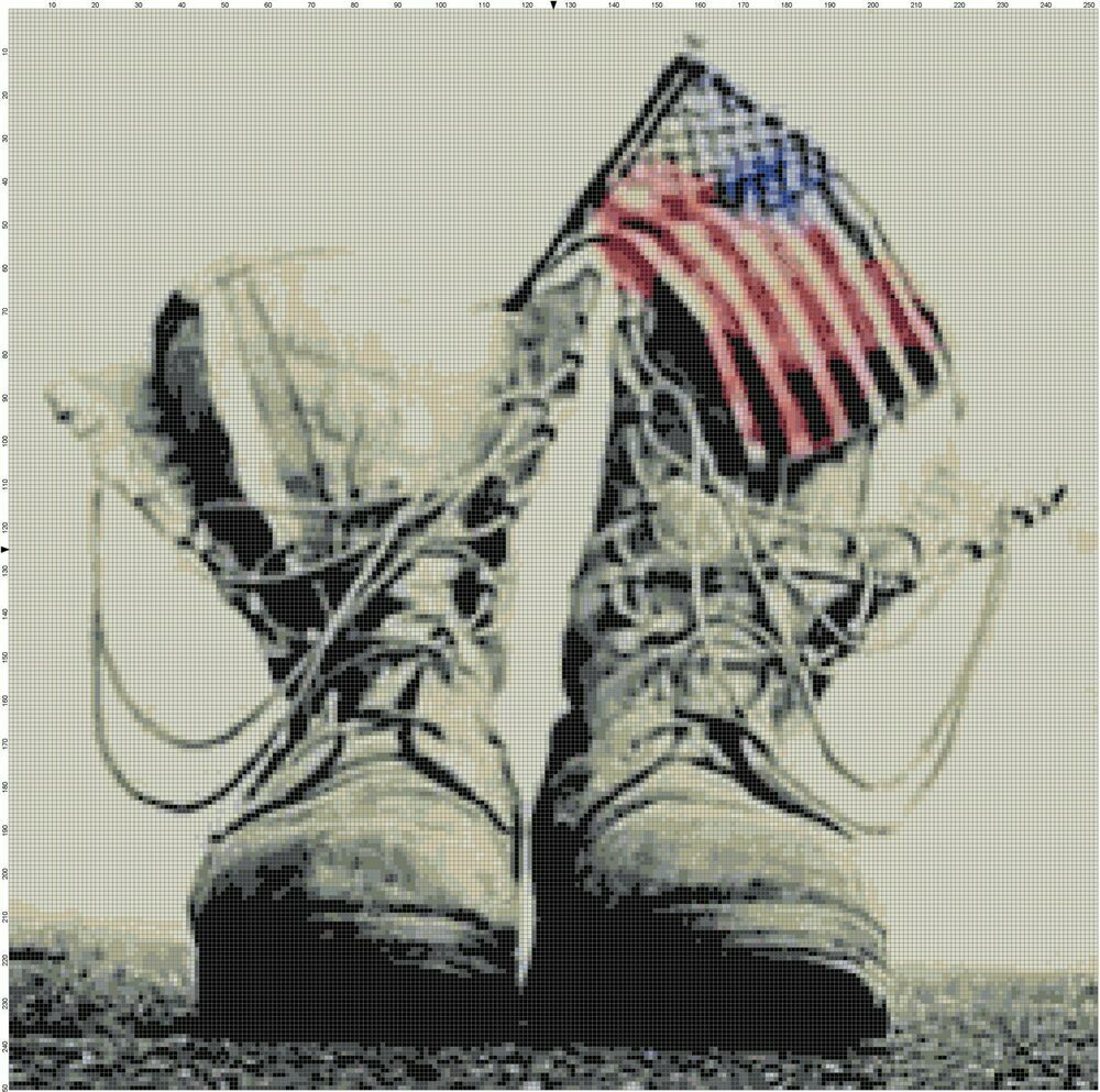 American Flag Military Combat Boots Cross Stitch DIGITAL Pattern Chart  - Military Cross Stitch Patterns Free