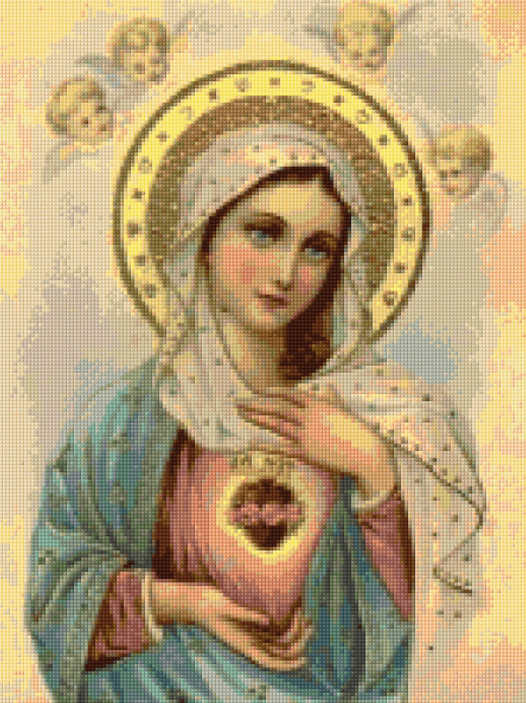 Antique Virgin Mary Sacred Heart Cross Stitch Pattern PDF Instant  - Mother Mary Cross Stitch Pattern