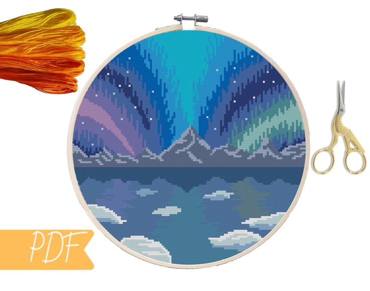 Aurora Borealis Cross Stitch Pattern Landscape Winter Cross Etsy  - Aurora Borealis Cross Stitch Pattern