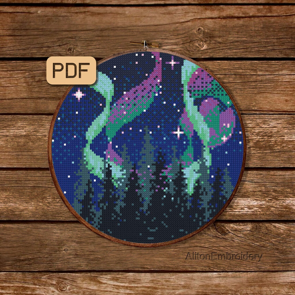 Aurora Borealis Cross Stitch Pattern Northern Lights Crossstitch PDF  - Aurora Borealis Cross Stitch Pattern