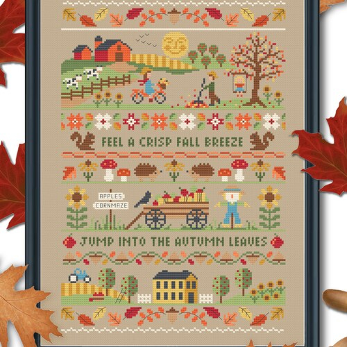 Autumn Band Sampler Modern Cross Stitch Pattern By Tiny Etsy - Band Sampler Cross Stitch Patterns