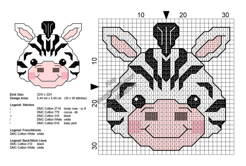 Baby Zebra Small Free Cross Stitch Pattern 30x30 Free Cross Stitch  - Free Mini Animal Cross Stitch Patterns