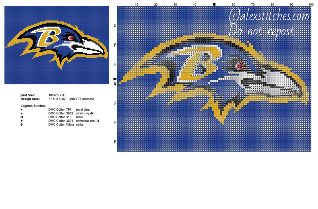 Baltimore Ravens NFL National Football League Team Logo Free Cross  - Baltimore Ravens Cross Stitch Pattern