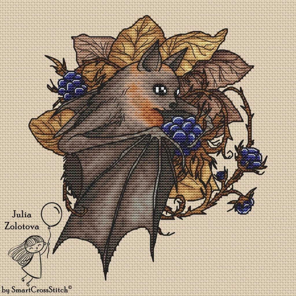 Bat Cross Stitch Forest Round Embroidery Design Cross Stitch Cross  - Bat Cross Stitch Pattern Free