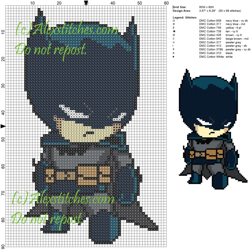 Batman Cross Stitch Pattern 60x90 12 Colors Punto Croce Schemi A  - Batman Cross Stitch Pattern Free