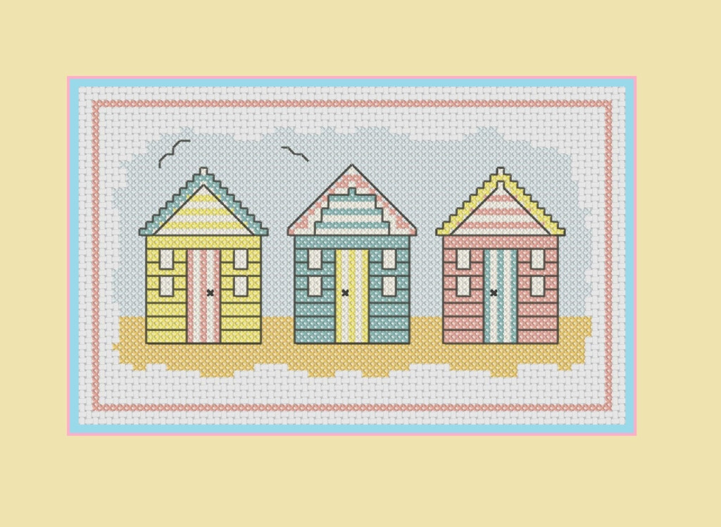 Beach Huts Cross Stitch Pattern Beach Scenes Series - Beach Hut Cross Stitch Pattern Free