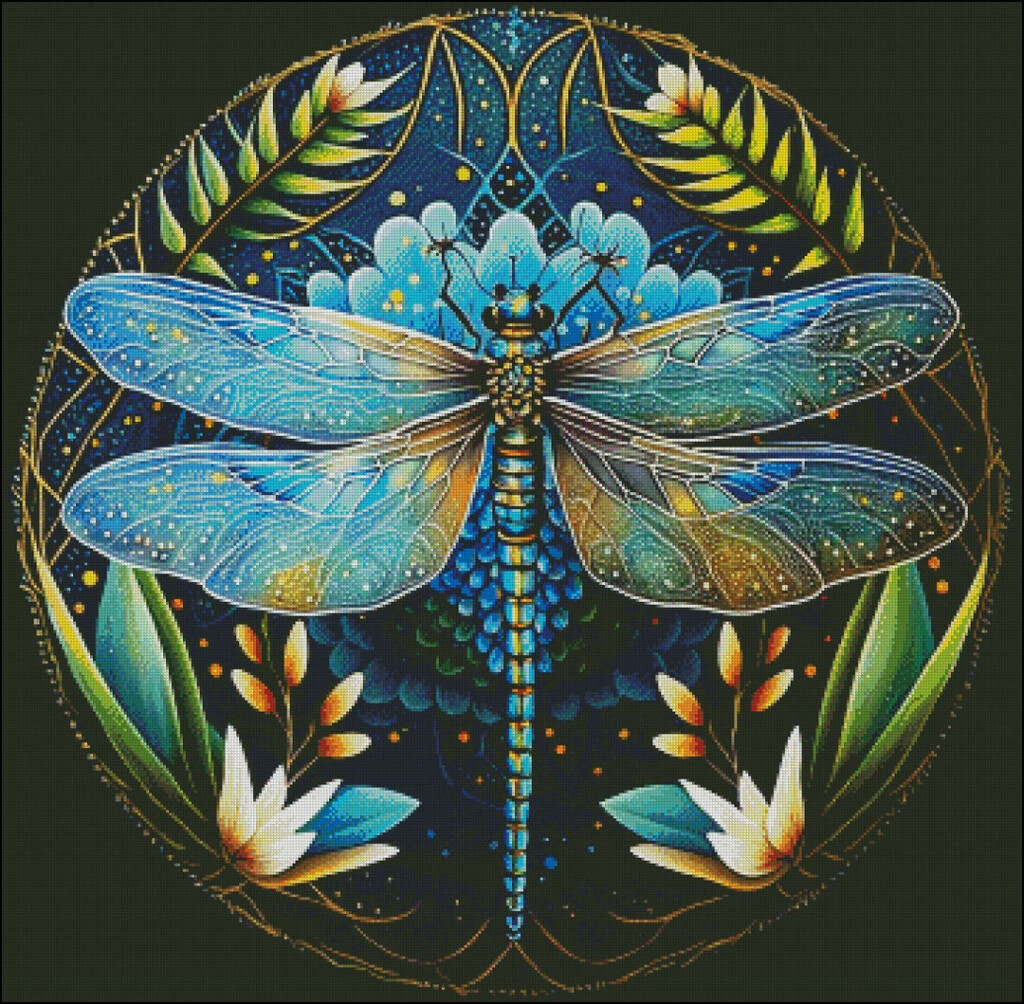 Beautiful Vivid Dragonfly Counted Cross Stitch Pattern Digital Pdf  - Dragonfly Counted Cross Stitch Patterns