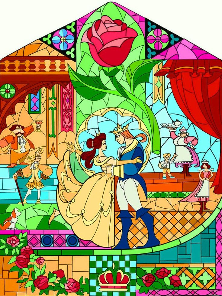 Beauty And The Beast Fairy Tale Stained Glass 108 Cross Stitch Pattern  - Disney Stained Glass Cross Stitch Pattern