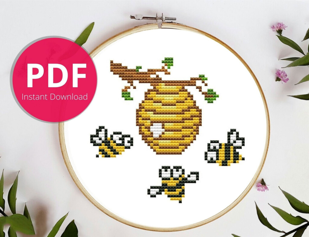 Bee Cross Stitch Honey Bee Pattern Honey Cross Stitch Bee Etsy - Honey Bee Cross Stitch Pattern