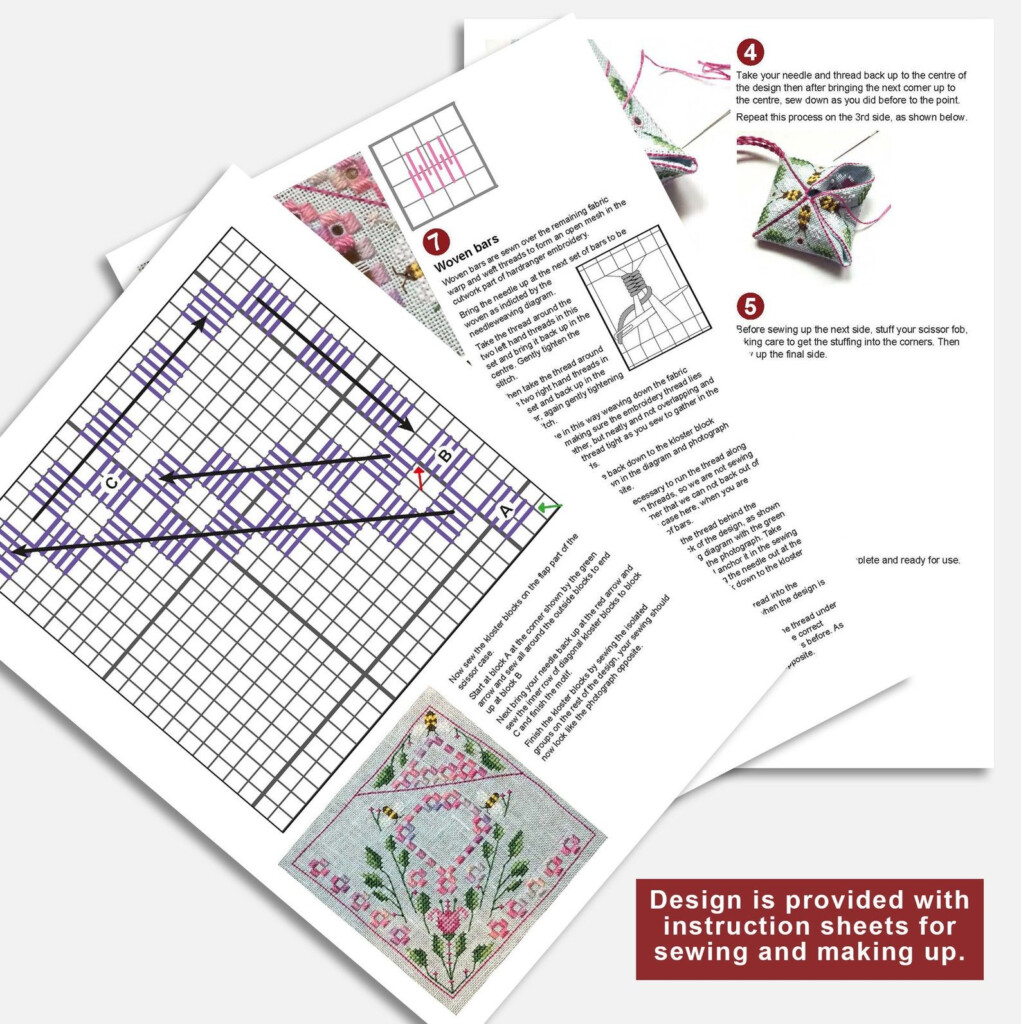 Bee Scissor Case And Fob Cross Stitch And Hardanger Pattern Durene J  - Cross Stitch Scissor Fob Patterns